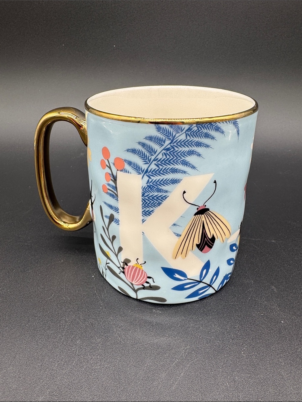 SH Home Mug Butterfly Floral Personalized Letter K Bug Electroplate 16oz Cup